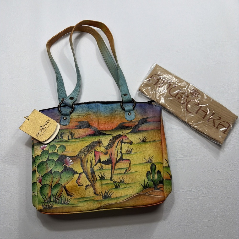 Anuschka Vintage Leather Handbag Southwest Desert Horses Handpainted Rare! New!!